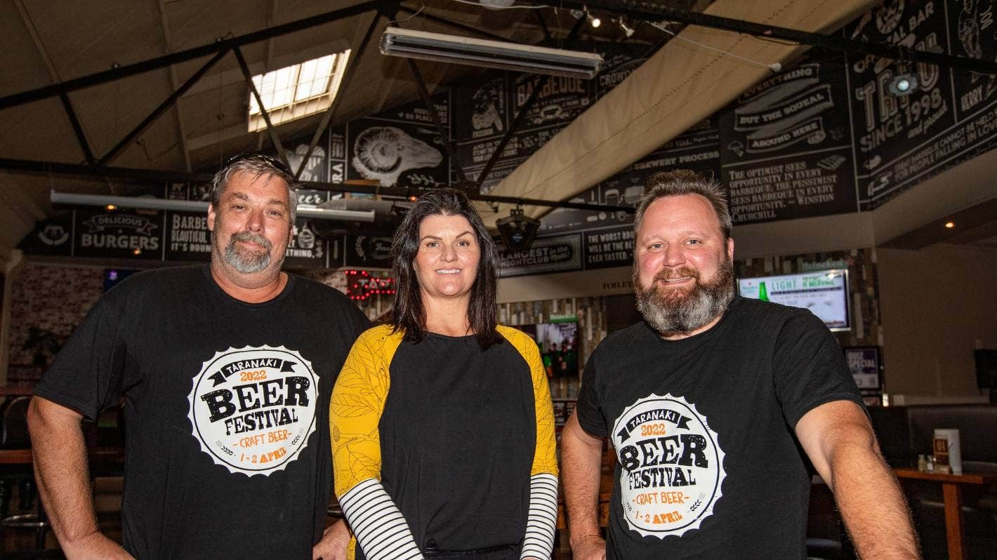VANESSA LAURIE/STUFF - 
The brains behind the Taranaki Beer Festival concept are Brett Cursons, left, Emma Puletaha and Kymon Hill.